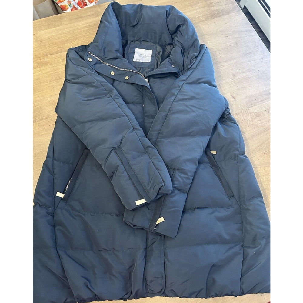 ZARA Basic Outerwear Women’s Puffer Zip Up Hooded Jacket, DOWN FILL, Black-Large
